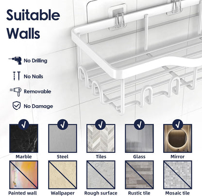 NESOMI Shower Caddy Adhesive Shower Organizer 7-Pack, Rustproof Stainless Steel Bathroom Shelves, Large Capacity No-Drill Rack Storage Accessories with Soap Dish Toothbrush Holder &24 Hooks Home Decor