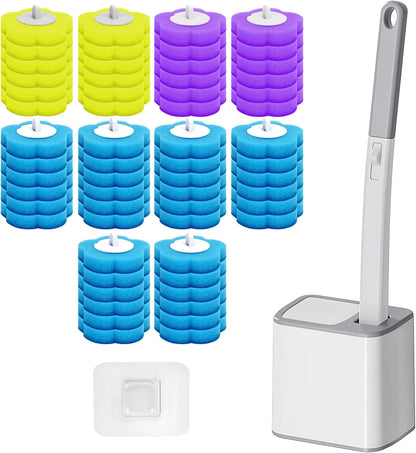 2 Pack Disposable Toilet Bowl Cleaner Wand and Holder Set, Toilet Brush Disposable with 48 Cleaner Refills Extended Handle for Toilet Bowl Cleaners Disposable, Bathroom Cleaning, Bathtub