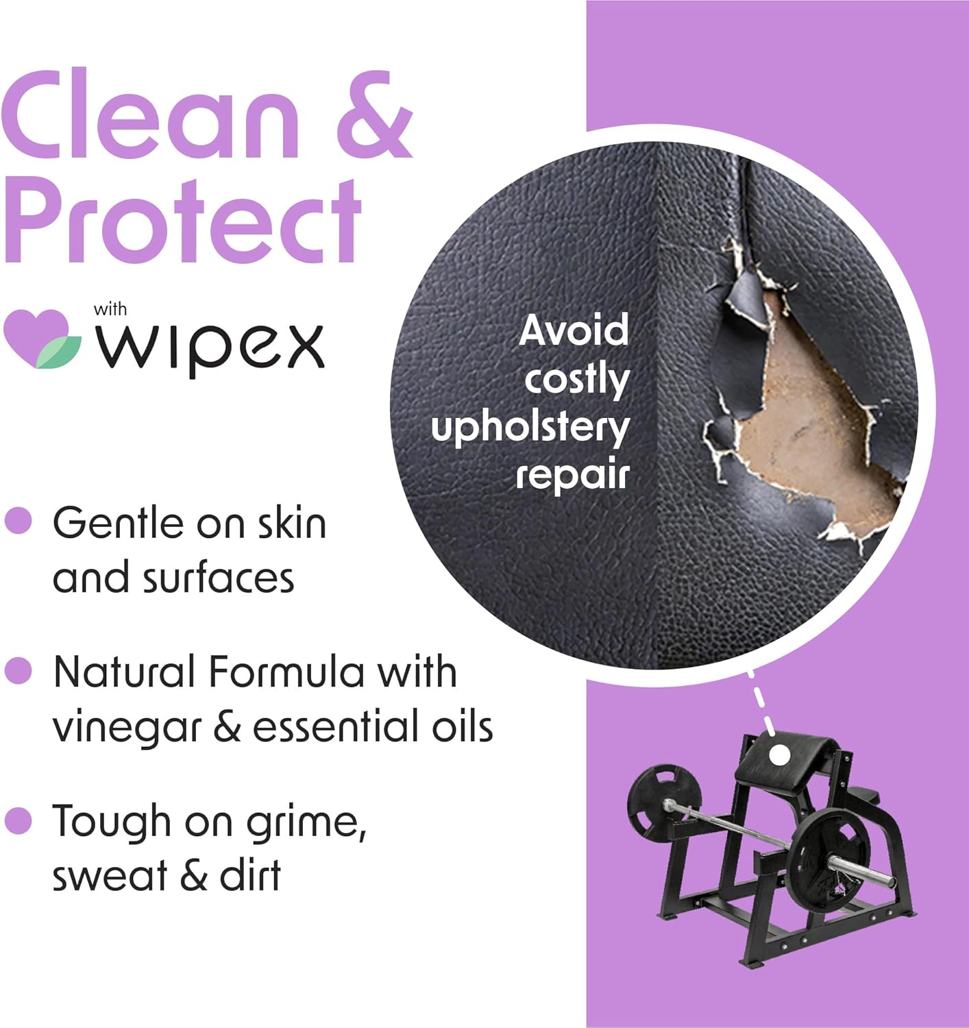 Wipex Gym Wipes Bucket Refill – EWG Verified, 400 Ct Plant-based Fitness Equipment Wipes, Lavender and Vinegar to Clean Surfaces, Safe Yoga Mat Cleaner, Gym Cleaner and Peloton