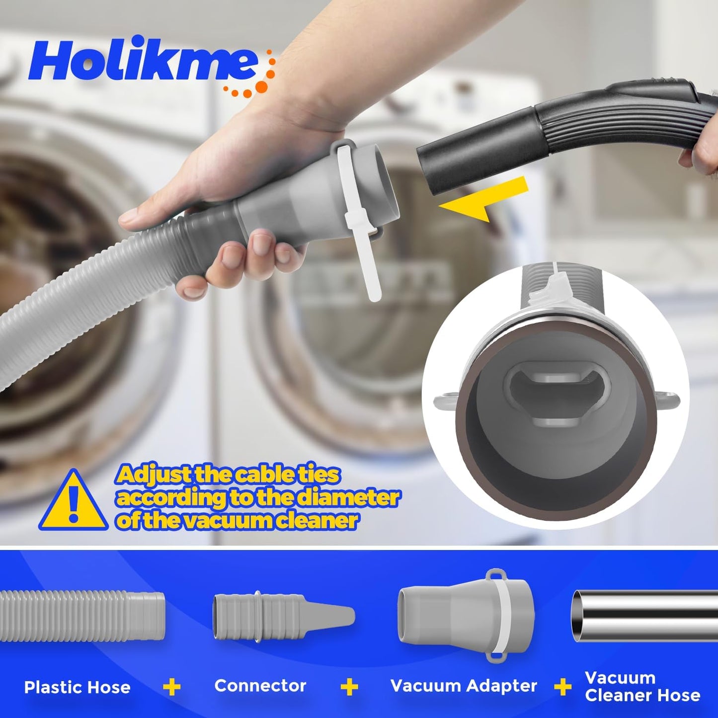 Holikme Dryer Vent Cleaner Kit 2 Pieces - Upgraded Dryer Lint Screens Cleaner Brush Part,Compatible with Most Vacuum Cleaner,Vacuum Hose Attachment & Refrigerator Coil Brush,Quickly Lint Remove,Blue
