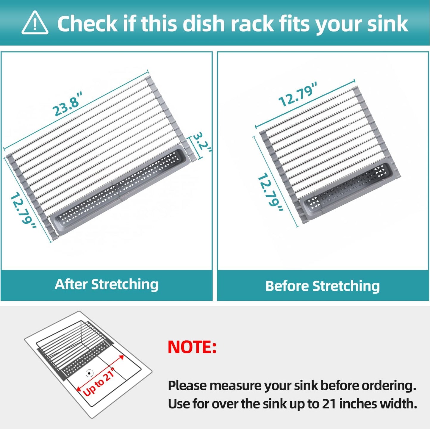 JASIWAY Dish Drying Rack in Sink, Expandable Stainless Steel Dish Drainers for Kitchen Counter, Dish Dryer Rack for Inside Sink, Over The Sink Dish Racks with Utensil Holder, Silver
