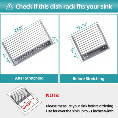 JASIWAY Dish Drying Rack in Sink, Expandable Stainless Steel Dish Drainers for Kitchen Counter, Dish Dryer Rack for Inside Sink, Over The Sink Dish Racks with Utensil Holder, Silver