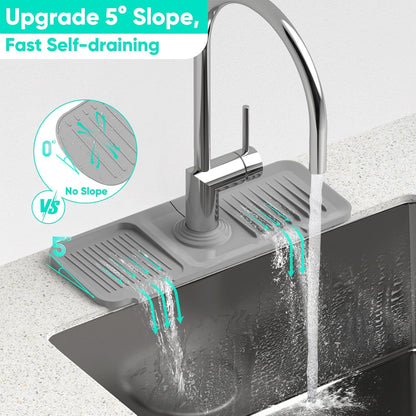 24 Inch Longer Faucet Mat for Kitchen Sink, 5° Slope Fast Self-draining, Kitchen Sink Splash Guard Silicone Sink Faucet Mat Splash Guard Kitchen Sink Area Tidy Splash Faucet Guard Draining Mat