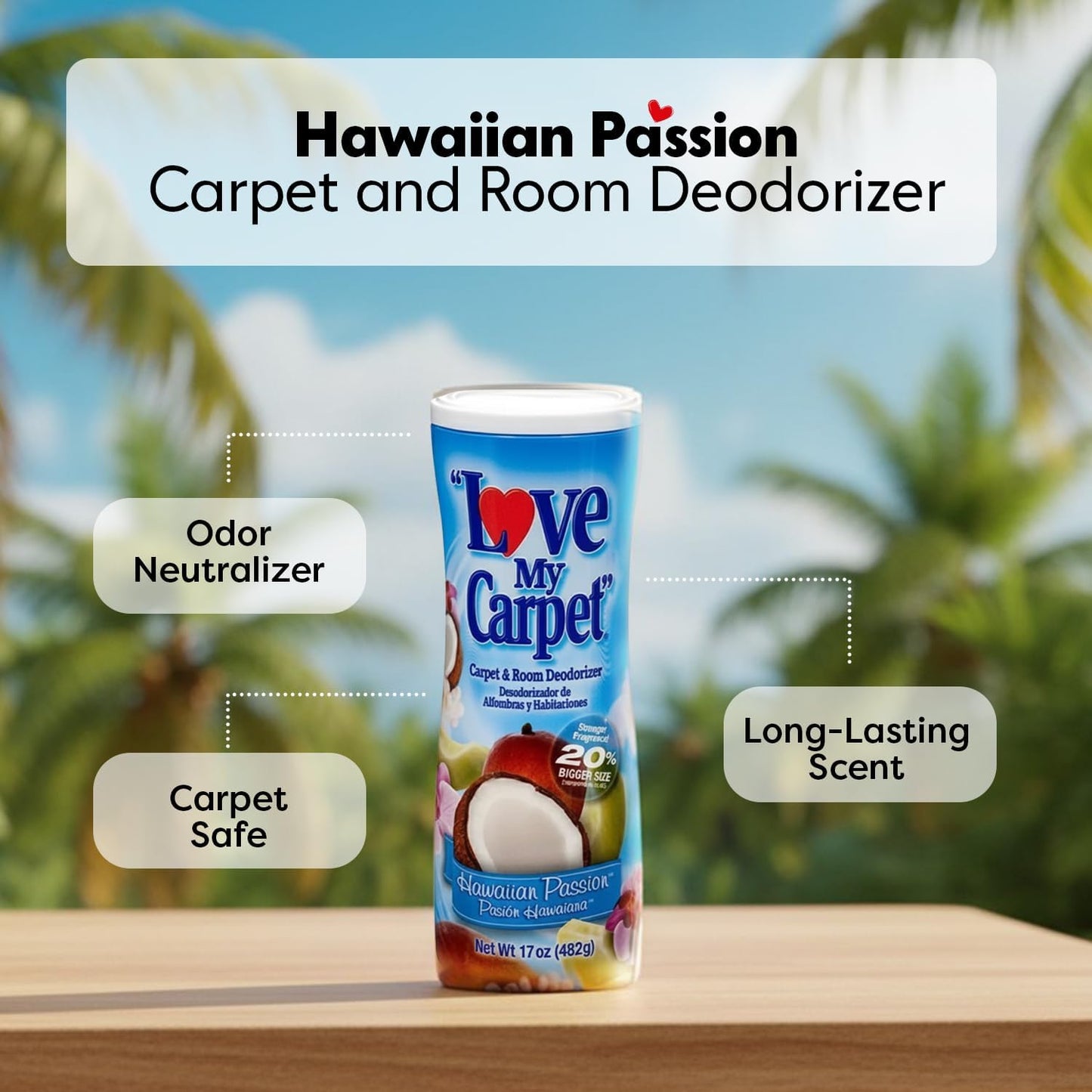 6 Love My Carpet | Carpet Deodorizer & Freshener Powder | 17 oz Pet Odor Eliminator for Strong Odor & Pet Urine | FRESH LINEN | Safe for Homes with Pets