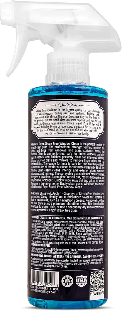 Chemical Guys Streak Free Glass and Window Cleaner - Works on Glass, Windows, Mirrors, and Screens, Ammonia-Free and Safe on Tinted Windows, for Cars, Trucks, SUVs, and Home Use - 16 oz