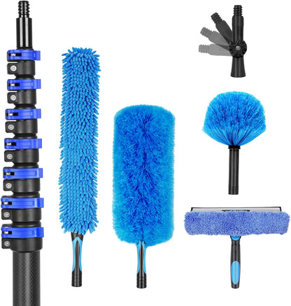 30 Foot High Ceiling Duster Kits with 4.7-24 FT Carbon Fiber Extension Pole, Feather Duster, Cobweb Duster, Ceiling Fan Duster, Window Squeegee & Cleaner with Pole 24 Ft
