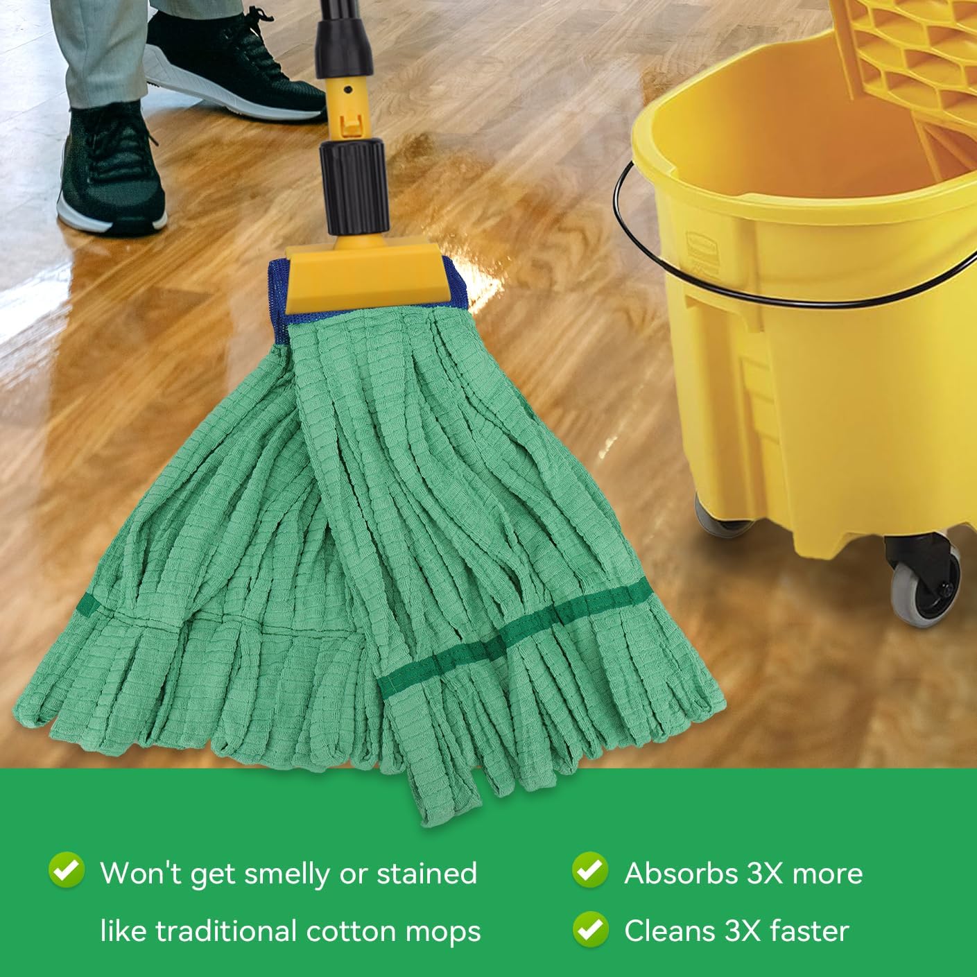 Heavy Duty Commercial Mop Head Replacement Microfiber Tube Mop Heads for Floor Cleaning: 3 Packs Looped End Wet Mop Head Refill for Home Commercial Industrial Use (Yellow)