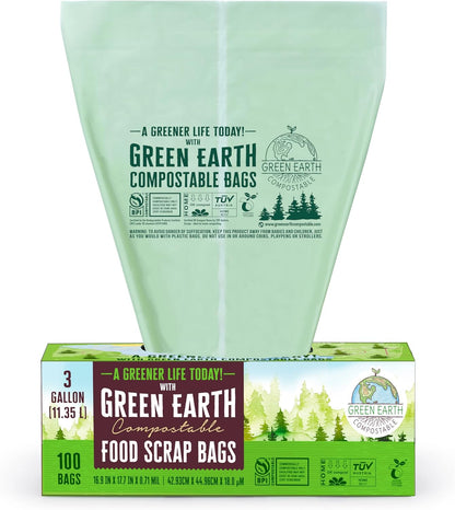 Green Earth Compostable Tall Kitchen Food Scrap Trash Bags, Superior Strength 0.9 Mil, Compost Bin Compatible, 13 Gallon, 49 Liter, 50-Count, ASTM D6400, BPI (US) & OK Compost Home (EU) Certified
