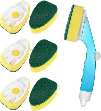 HELIME Heavy Duty Dish Wand Refills Kit with Handle, 6 Non Scratch Dishwand Refill Pack, Replacement Sponge Heads Set,Dishwashing Scrub Brush,Soap Control Dispenser Scrubbers, Dishwasher Cleaning Tool