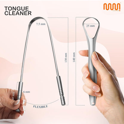 MasterMedi Tongue Scraper for Adults, 100% Stainless Steel Tongue Scrubber for Bad Breath, Easy to Use, Tongue Cleaner for Oral Care & Hygiene (SS Uni|Pack of 2)