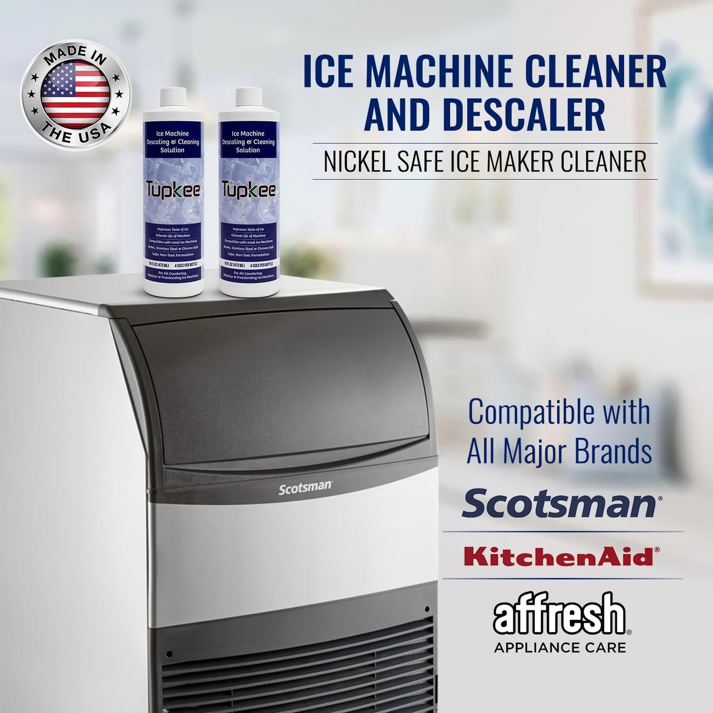 Ice Machine Cleaner Nickel Safe - 16oz, Compatible for Affresh, Whirlpool 4396808, Manitowoc, Kitchenaid, Scotsman Ice Maker Cleaner Descaler - Pack of 4