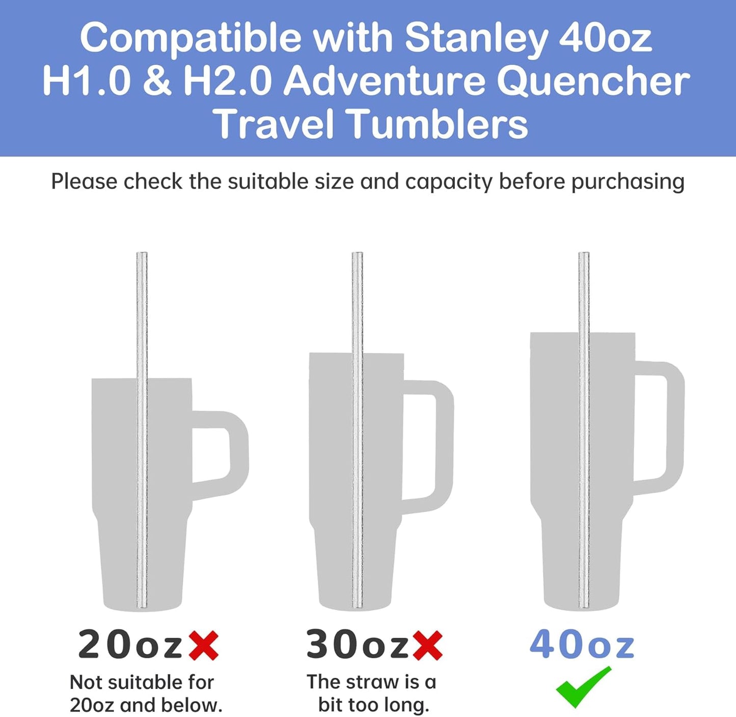 NiHome 12-Pack Glitter Replacement Straws for Stanley Tumbler 40OZ & 2 Cleaning Brushes Set, 12" Length BPA-Free Durable PETG Material for Various Beverages & Cups, Adds Sparkle to Your Drinks (Clear)