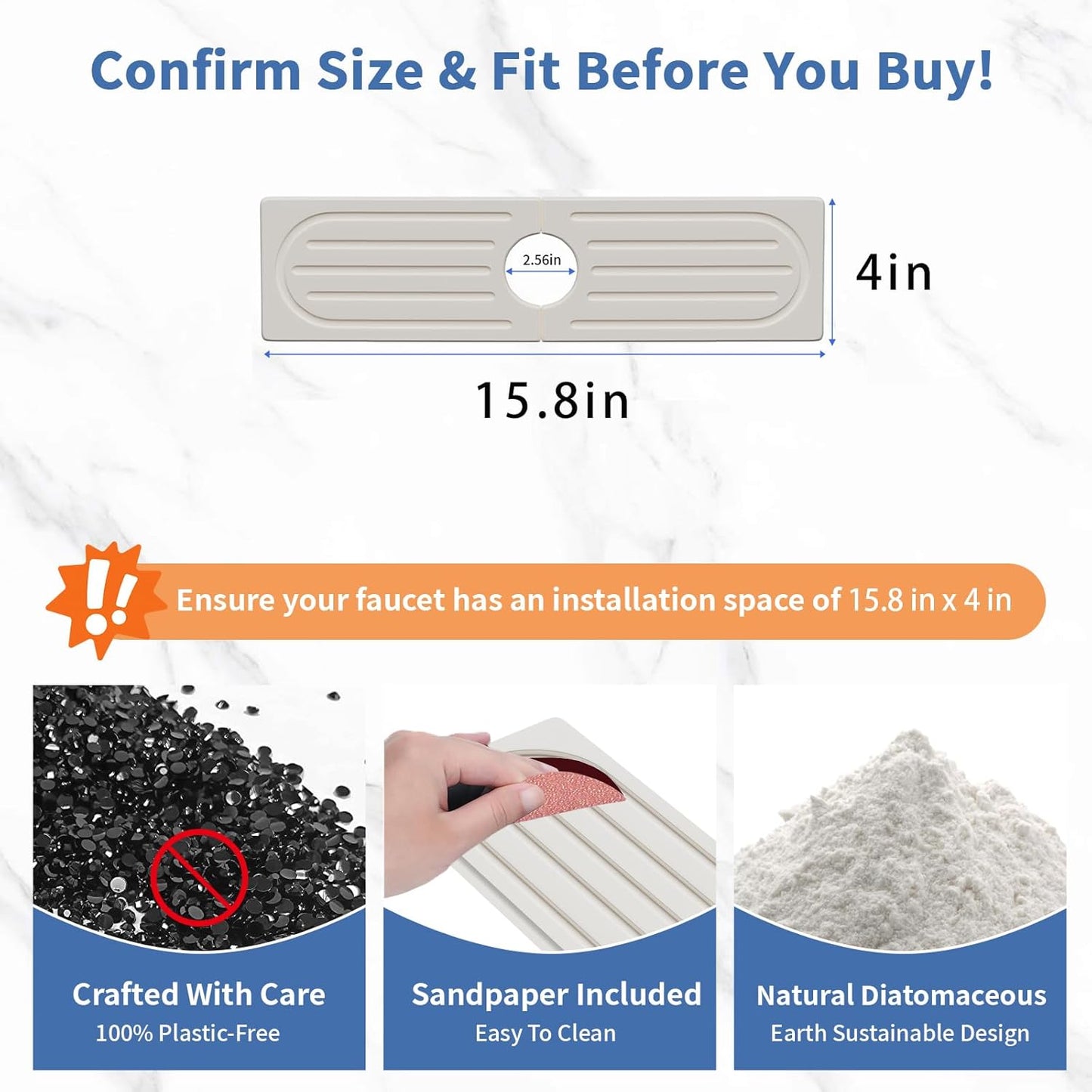 Stone Faucet Mat for Kitchen Sink, Water Absorbing Sink Water Splash Guard, Fast-Drying Kitchen Sink Faucet Mat, Durable Protector and Stone Drying Mat for Kitchen Counter & Bathroom Sink