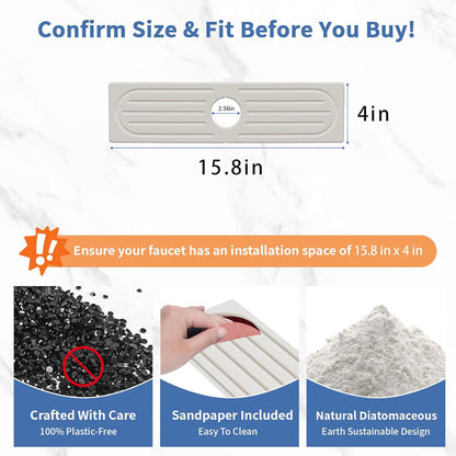 Stone Faucet Mat for Kitchen Sink, Water Absorbing Sink Water Splash Guard, Fast-Drying Kitchen Sink Faucet Mat, Durable Protector and Stone Drying Mat for Kitchen Counter & Bathroom Sink