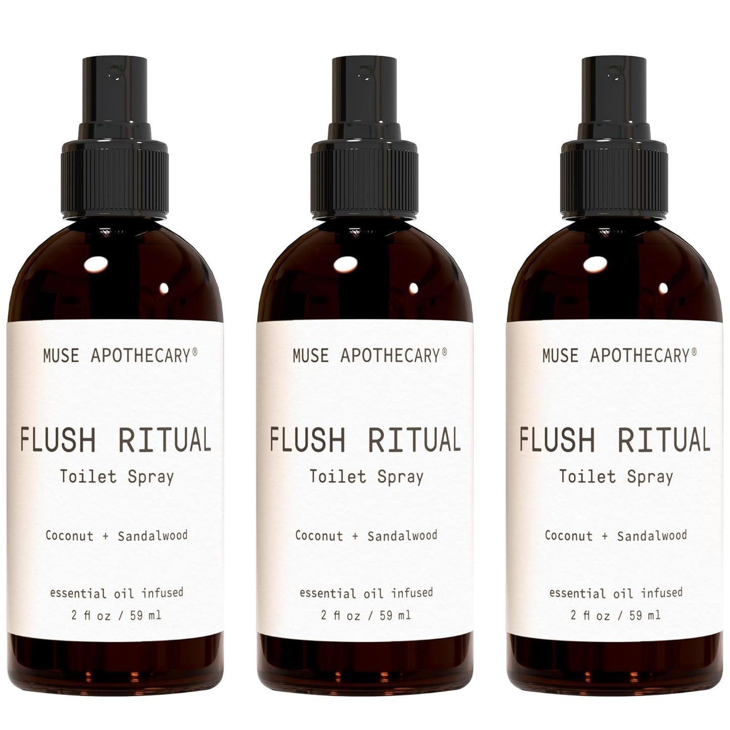 Muse Apothecary Flush Ritual - Aromatic & Refreshing Toilet Spray, Use Before You Go, 4 oz, Infused with Natural Essential Oils - Coconut + Sandalwood