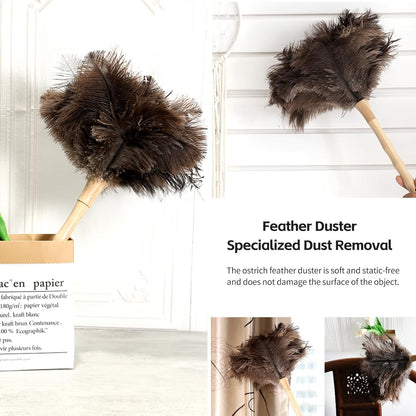 Retractable Ostrich Feather Duster for Cleaning, Fluffy and Natural Feather Duster with Retractable Handle， Reusable Eco-Friendly Handheld Cleaning Supplies (15 inch)