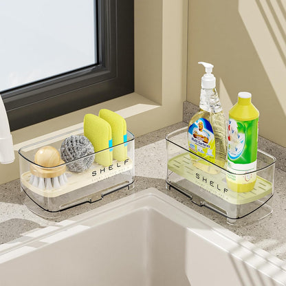 Sponge Holder for Kitchen Sink,Sink Caddy Organizer with Removable Brush Holder,Kitchen Countertop Soap Dispenser Storage with Detachable Towel Rack,Black