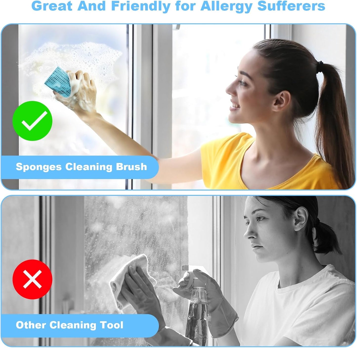 2-Pack Damp Duster Sponge for Clean, Magic Sponge Eraser Baseboard Cleaner Tool, Dusters for Cleaning Blinds, Glass, Vents, Railings, Mirrors,Window Track Grooves and Faucets