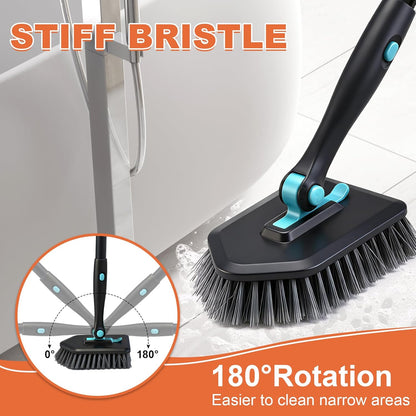 Long Handled Scrub Brush for Shower，3-in-1 Cleaning Brushes with 3 Different Function Cleaning Heads Brush for Shower Cleaning Bathroom Kitchen Walls Tub Tile