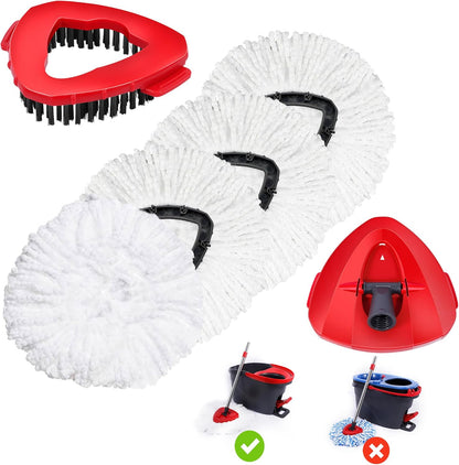 4 Packs Spin Mop Replacement Heads Compatible with Ocedar RinseClean 2-Tank System, 30-58" Mop Handle,Mop Scrub Brush and Base Combo Set,Mopping Refills Easy to Replace and Cleaning