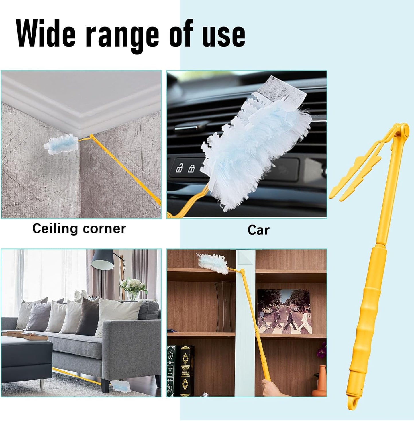 Colingmill 12 Pcs 3 ft Replacement Handles Compatible with Duster Refills, Extendable Long Extended Handle Only, Adjustable Length for Ceiling Fans, Blinds, Shelves, Windows (White)