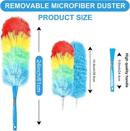 Rainbow Extendable Static Duster Reusable Microfiber Duster with 100" Telescoping Pole, Beandable and Washable Dusters Head for Cleaning Ceiling, Fan, Furniture