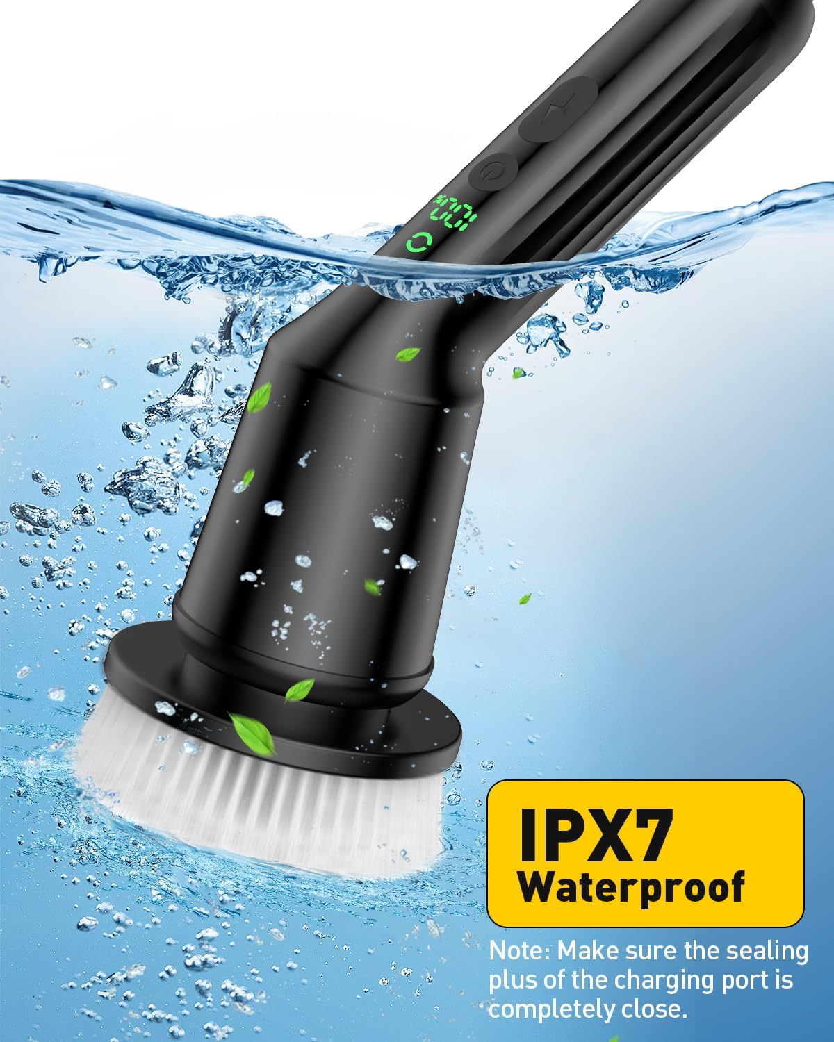 Shower Scrubber with Long Handle, Shower Cleaner Brush with 8 Brush Heads, Cordless Electric Spin Scrubber for Cleaning with 2 Speed, Cleaning Supplies for Bathroom Bathtub Kitchen Floor Tile Toilet