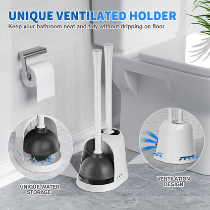 LOVLOY Toilet Plunger and Brush,2 Pack Bowl Brush and Heavy Duty Toilet Plunger Set with Ventilated Holder, 2-in-1 Toilet Brush and Plunger Combo for 5.3-inch Toilet Drain Bathroom Cleaning