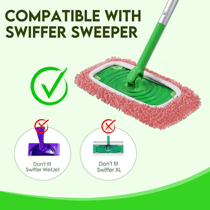 Reusable Microfiber Mop Pads Compatible with Swiffer Sweeper- 4 Pack Dry Sweeping Cloths & Wet Mopping Cloths - Chenille Washable Wet Pads Refill for Mopping Floors (Mop is not Included)