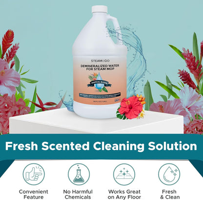 Steam & Go Demineralized Water for Steam Cleaner - PVC-Free Floor Cleaning Solution Compatible for All Steam Mops - Multi-Surface Cleaner for Home Surfaces - Tropical Bloom Scent, 32 oz