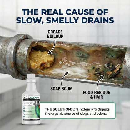 DrainClear Pro Enzyme Drain Cleaner 32oz - Enzymatic Formula Digests Grease, Waste & Odors - Safe for Pipes and Septic Systems - Biodegradable Drain Treatment for Home & Commercial Use