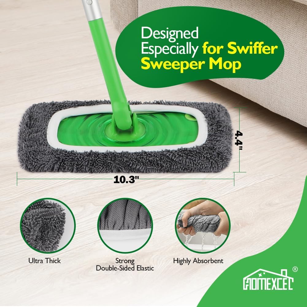 HOMEXCEL Reusable Microfiber Mop Pads Compatible with Swiffer Sweeper-Washable Wet Pad Refills for Wet & Dry Use, Floor Cleaning Mop Head Pads Refills for Household Cleaning, Pack of 4, White