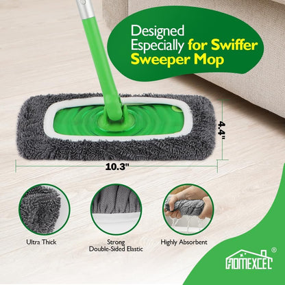 HOMEXCEL Reusable Microfiber Mop Pads Compatible with Swiffer Sweeper-Washable Wet Pad Refills for Wet & Dry Use, Floor Cleaning Mop Head Pads Refills for Household Cleaning, Pack of 4, White