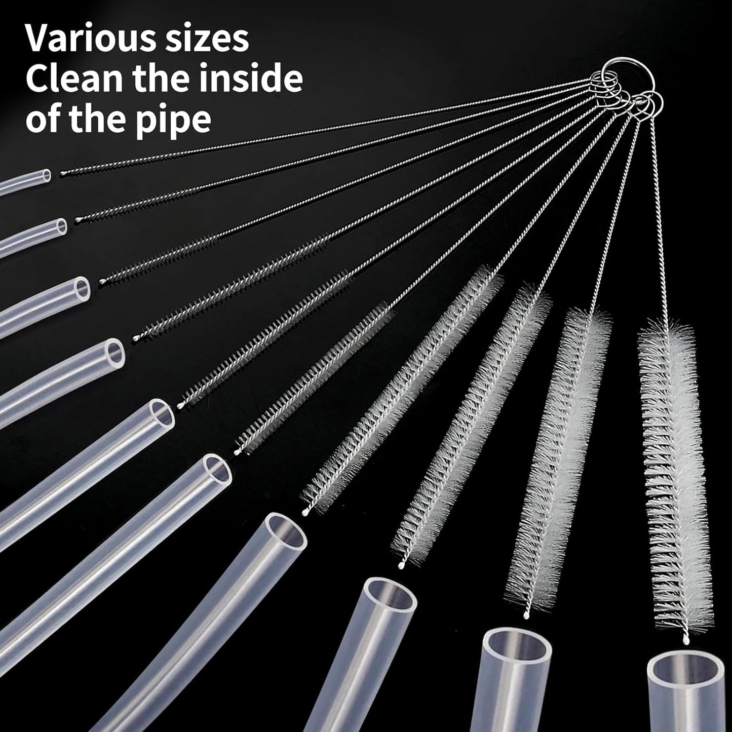 Pipe Cleaner Brush - Flexible Stainless Steel Plus Handle Brushes 12-Piece Set Long Straw Cleaning Brushes and Soft Sewer Brushes Cleaning Equipment cpap Hose Brush