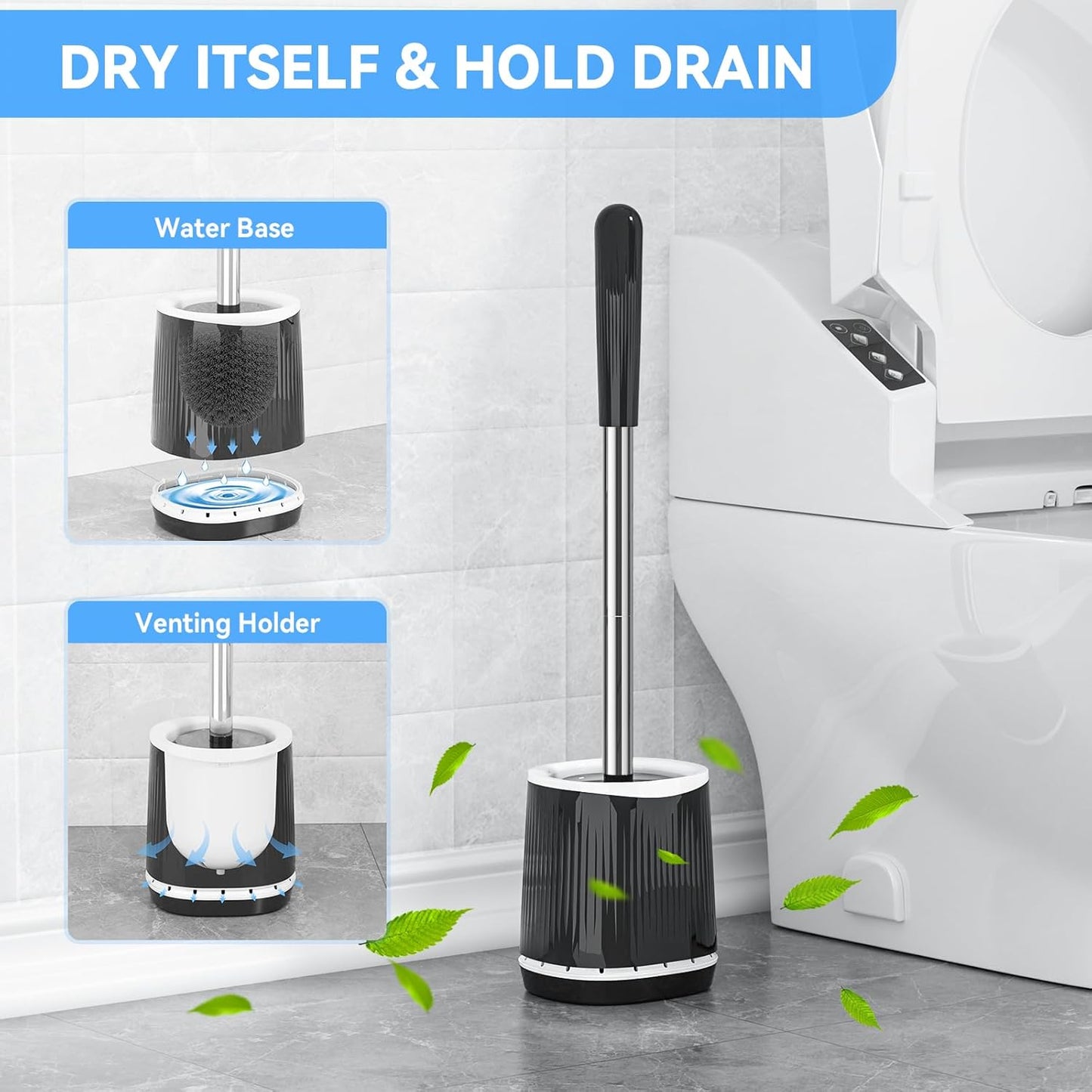 TRENTI Toilet Brush, Toilet Brush and Holder Set, Bristles Toilet Bowl Brush Head with Ventilated Holder, Wall Mounted Compact Toilet Brush Set for Bathroom Deep Cleaning (1, White)