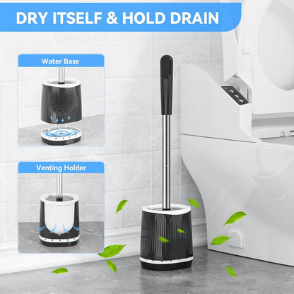 TRENTI Toilet Brush, Toilet Brush and Holder Set, Bristles Toilet Bowl Brush Head with Ventilated Holder, Wall Mounted Compact Toilet Brush Set for Bathroom Deep Cleaning (1, White)
