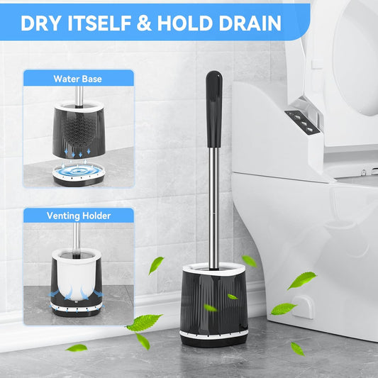 TRENTI Toilet Brush, Toilet Brush and Holder Set, Bristles Toilet Bowl Brush Head with Ventilated Holder, Wall Mounted Compact Toilet Brush Set for Bathroom Deep Cleaning (1, White)