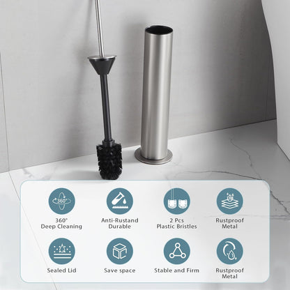 BGL Toilet Brush and Holder Set, Heavy Duty 304 Stainless Steel, Round Base and Long Handle for Bathroom Deep Cleaning, Drip-Proof, Space Saving for Storag, Polished Gold