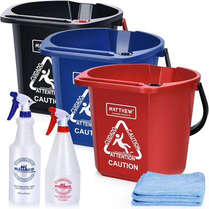 Matthew Cleaning 4.2 Gallon Mop Bucket, Heavy Duty Plastic Cleaning Bucket with Built-in Pour Spout, Mop Holder and Comfort Grip Handle, House and Commercial Cleaning Supplies, 1 Pack Black