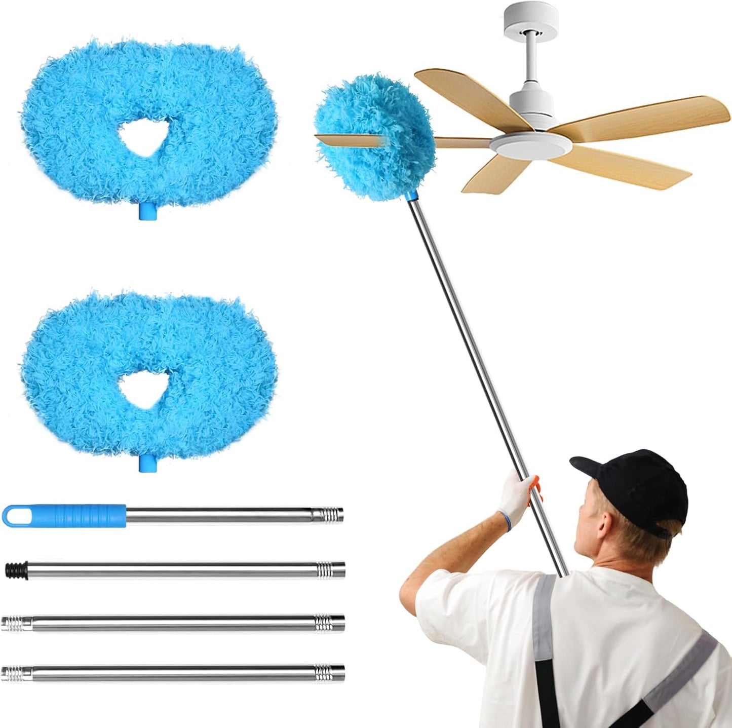 Storystore Ceiling Fan Cleaner Duster - Adjustable Duster with Extension Pole,Dusters for Cleaning Fan Blade, Walls and Cobweb (Blue)