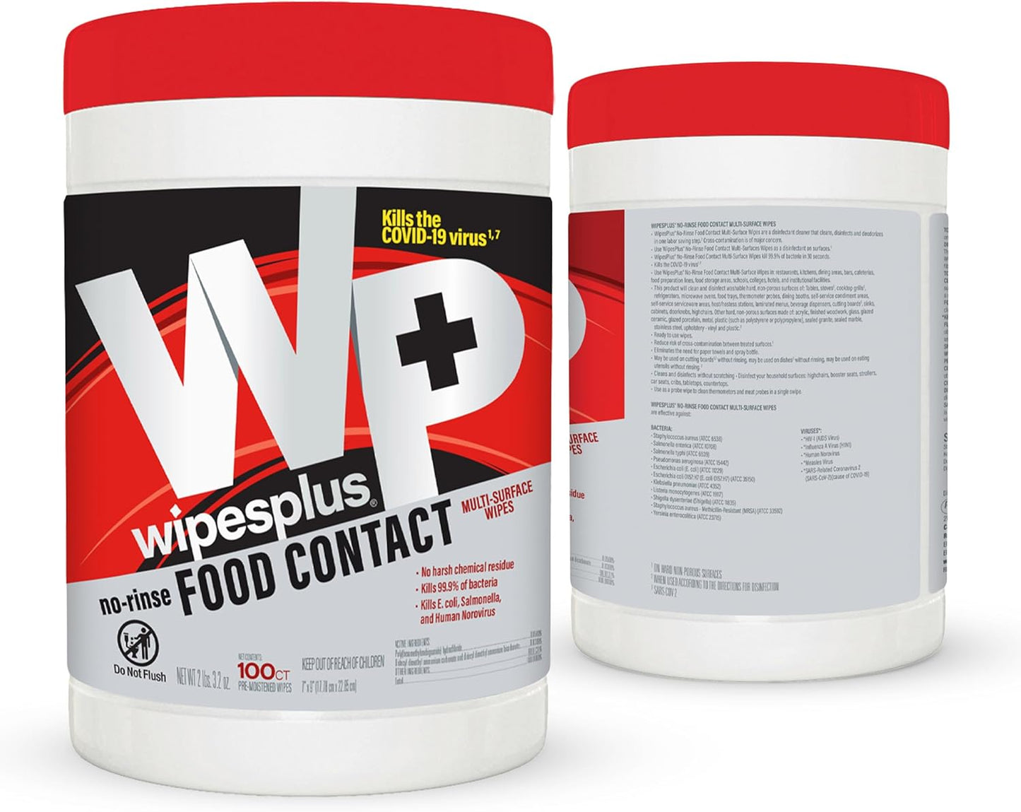 WIPESPLUS Cleaning Wipes All Purpose Food Contact - No Rinse, No Residue, Quick Dry Formula, Disinfecting Wipes For Restaurants, Foodservice, Schools - Canister, 100 Count, (Pack of 12)
