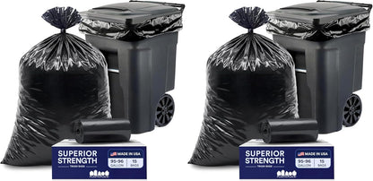 Plasticplace 95-96 Gallon Heavy Duty Black Trash Bags - Contractor Grade, Extra Large Garbage Bags for Construction & Outdoor Trash Cans, 1.2 Mil Thick, 61” x 68” (15 Count Roll)