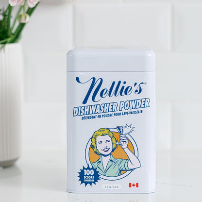 Nellie’s Dishwasher Powder Bundle – 50 Scoops (Pouch) & 100 Scoops (Tin) – Gentle on the Environment – Grease-Busting Performance for Spotless Results – Perfect for Every Home - Made in Canada