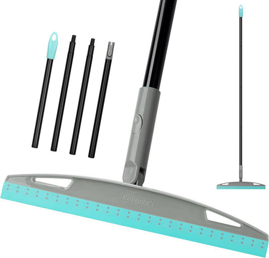Rubber Broom Carpet Rake for Pet Hair Removal, Fur Remover Broom with 59" Telescoping Long Handle, Pet Hair Broom with Squeegee for Carpet, Hardwood Floor, Tile