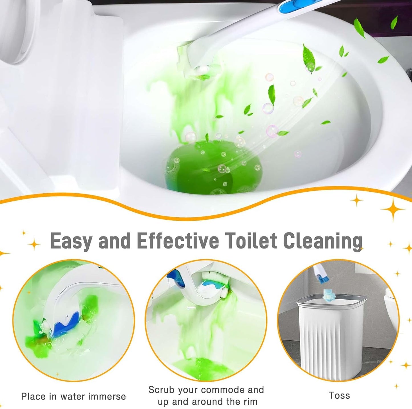 Toilet Cleaner Refill Pads Ocean Scent Enhanced Odor Control 48 Count Toilet Scrubber Refill Clean Stains Disposable Toilet Brush Refill for Toilet and Bathroom