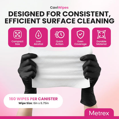Metrex – CaviWipes 2.0 Disinfecting Wipes for Healthcare, Dental & Clinical Use – Manual Pull, Pre-Moistened, Non-Sterile, Disposable 6" x 6.75" – 160 Wipes per Canister, Pack of 1