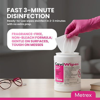 Metrex CaviWipes Disinfecting Towelettes – Durable Non-Woven Disinfecting Wipes for Hard, Non-Porous Surfaces in Healthcare & Laboratory Settings, Pre-Saturated with CaviCide – 160 Wipes