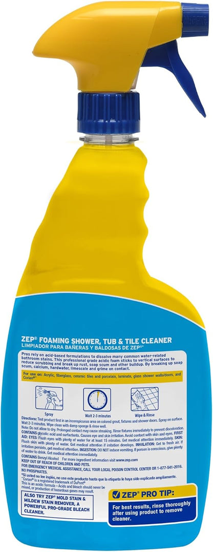 Zep Foaming Shower Tub and Tile Cleaner - 32 oz (Case of 12) ZUPFTT32 - No Scrub Formula, Breaks up Tough Buildup on Contact
