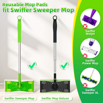 Reusable Mop Pads Compatible with Swiffer Sweeper Mop, Microfiber Dry Sweeping Cloths & Machine Washable Wet Pads Refill for Use on All Sealed Floors - Stone, Hardwood, Laminate & Tile (6 Blue)