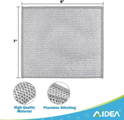 AIDEA Non Scratch Wire Dishcloth 24PK, Wire Dishwashing Rag for Wet and Dry, Dish Cloths for Washing Dishes, Cleaning Pads Steel Scrubber for Cookware, Sinks, Dishes, Stove Tops, 7"×8"